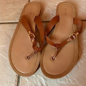ALDO Tan Leather Sandals with Gold Accents